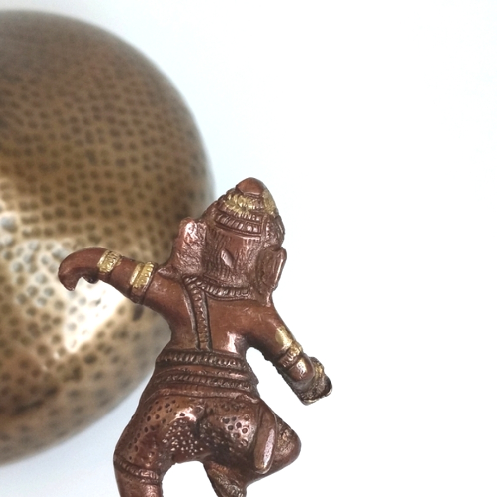Antique Solid Brass Bronzed Figurine Ganesh Art Sculpture Home Decor 3 1/2” - Picture 11 of 15